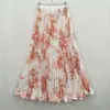Falda plisada estampada de gasa estilo japonés coreano, falda midi, cómoda, casual, adelgazante, cintura alta, adelgazante, dobladillo súper ancho, falda larga