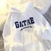Moletom com Capuz Retro Americano para Mulheres, Outono e Inverno, Forrado com Fleece, Espessado, Marca da Moda, Tamanho Grande, Blusa Jaqueta Oversize Solta, Tendência