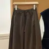 ¡Recomendación de producto original! Pantalones casuales ligeramente curvos de color café vintage para mujer, principios de otoño, cintura elástica, adelgazantes, holgados, disimuladores, pantalones tipo globo