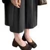 Sapatos Elegantes Femininos de Camurça com Salto Baixo, Bico Quadrado e Salto Alto Grosso - Coleção Nova Primavera 2026 Estilo Coreano