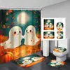Cortina de Chuveiro Fantasma de Halloween Tapete de Banheiro Conjunto de Quatro Peças Série 5 Banheiro Separação Seca e Úmida Divisória Cortina de Chuveiro Cortina de Chuveiro à Prova d'Água