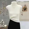Colete de Tricô Curto Gola Alta Macio e Estiloso para Mulheres, Roupa de Outono, Pode Ser Usado como Camada Base ou Peça Externa, Top sem Mangas que Valoriza a Silhueta