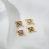Conector Colgante Doble de Zirconio de Color Chapado en Oro de 14 Quilates que Conserva el Color, Trébol de Cuatro Hojas, Material para Pulsera, Collar, Pendientes Hechos a Mano para DIY
