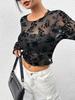 Ins Transfronteiriço Europeu e Americano Amazon Tk Site Independente 2026 Feminino Preto Sexy Malha Gola Redonda Manga Longa Camiseta Top