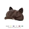 Boina de piel sintética con orejas de gato para mujer, primavera y otoño, gorro negro estilo repartidor de periódicos que estiliza la figura.