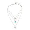 Joyería transfronteriza europea y americana, collar de múltiples capas con diamantes de colores cuadrados geométricos de moda, collar de clavícula de cadena delgada con cuentas redondas simples de Ins