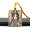 Aço Titânio 4*5 Pingente Thangka Pintado à Mão Dourado Colorido Cinco Anciãos Deus da Riqueza Amarelo Passado e Presente Ouro Colar Thangka Atacado