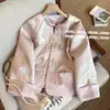 Nova Jaqueta Curta Rosa Estilo Chinês Gola Redonda Estampada Dourada com Botões para Mulheres Primavera Nova Roupa Fina Estilo Chinês 99130