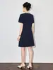 2502809-Industria Pesada Nanyou Vestido Nuevo de Primavera para Mujer con Perlas, Cuello Redondo, Estilo Socialité, Formal para el Trabajo
