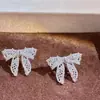 Brincos de Laço Doce Estilo Coreano para Mulheres, Vazados com Strass, Adequados para Saídas Diárias, Delicados e Elegantes, Brincos Exquisitos, Modernos