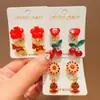 Pinzas para Orejas de Pony de Año Nuevo para Niños Sin Perforación Dibujos Animados Lindas Rojas Joyería para Niñas Sin Perforación Accesorios para Orejas No Dañinos