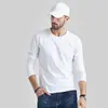 Camiseta Masculina Gola Redonda Manga Longa Cor Sólida Fina Slim Fit Camisa Base Versátil Outono Tamanho Grande Top Camiseta da Moda