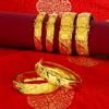 Joyería de Jade para Boda Nupcial, Pulsera Gruesa de Tres Oros de Oro Genuino con Patrón de Dragón y Fénix, Oro de Arena de Cobre de Imitación, Pulsera Versátil de Lujo Ligero