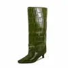 2026 Nuevas Botas Largas Adelgazantes de Estilo de Comercio Exterior Personalizadas con Patrón de Piedra y Punta Fina para Mujer, Botas Delgadas de Moda con Tacón Kitten, Botas Rectas para Mujer
