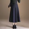 Saia Patchwork Elegante de Corte A Feminina 2026 Outono/Inverno Nova Cintura Alta Emagrecedora Barra Larga Saia Elegante para o Trabalho Comprimento Médio