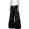 Comercio exterior transfronterizo jeans de estilo americano de trabajo pesado con diseño de remaches y costuras de contraste color original para hombres y mujeres, pantalones acampanados Yabi punk