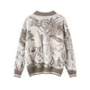Suéter de punto con cuello alto medio y patrón contrastante para mujer 100% lana Tejido de punto Diseño Otoño e Invierno Punto de nicho Chaqueta retro