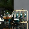 Tetera de Cerámica Vintage Nórdica Juego de Té con Soporte Dorado para Estufa Hogar Verde Pavo Real Flor de Phnom Penh Juego de Té Traje Regalo Mayoreo