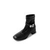 Botas finas de salto médio estilo coreano chique estilo all-match lock 2024 outono e inverno salto grosso cabeça quadrada elástica aparência fina botas curtas para mulheres