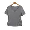 Estilo Americano Verano Nuevo Estilo Camiseta de Manga Corta con Cuello en V para Mujer Retro Color Sólido Sexy Spice Girls Top Adelgazante de Ajuste Entallado