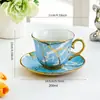 Taza de Cerámica Vintage para Uso Doméstico, Exquisito Juego de Taza y Platillo de Gama Alta, Taza para Arte Latte de Café, Taza de Café con Borde Dorado y Textura Agrietada