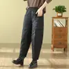 2025 Casual Simple Versátil Invierno Nuevo Color Sólido Costilla Patchwork Mamá Pantalones de Algodón para Mujer Cálidos Casual Holgados