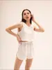 Conjunto de Pijama de Casa para Mujer Estilo Europeo y Americano Transfronterizo, Top sin Mangas Redondo de Encaje Sexy Cómodo Estilo Simple y Conjunto de Shorts con Abertura
