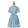 Comercio Exterior Transfronterizo Ropa de Mujer Verano Resistente Floral con Pedrería Falda Paraguas Marca Z Encaje Francés con Cordones Adelgazante Seda Lino Vestido Corto