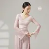 Traje de Dança Clássica Chinesa para Mulheres, Elegante Estilo Antigo Cor Gradiente Gaze Manga Longa Roupa de Prática