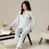 Algodón Puro Conjunto de Pijama Cardigan de Manga Larga para Mujer, Ropa de Casa de Dibujos Animados, Adecuado para Usar al Aire Libre, Modelo Nuevo Primavera y Otoño 2026, Cuello Solapa