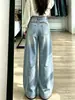 Chao Li tiene stock pantalones dobles longitud bordado cuchillo curvo jeans de mezclilla mujer otoño cintura alta pierna ancha holgado ajustado pierna recta pantalones de piso