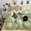 Nuevo Conjunto de Cuatro Piezas para Dormir de Algodón Lavado para Bebés y Madres Conjunto de Tres Piezas para Dormitorio de Estudiantes Color Sólido Sábana Funda de Edredón en
