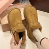 Sapatos Birkenstock Originais de Couro com Solado Grosso, Sapatos de Inverno com Pelúcia Grossa e Quente de Lã de Cordeiro, Sapatos Slip-on de Algodão, Botas de Neve Femininas