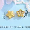 Prata Pura 999 Banhada a Ouro com Pedras de Diamante Estrela de Pétala com Furo Passante Contas Espaçadoras Novo Estilo Chinês Acessório de Pulseira Colar Pingente Contas Atacado