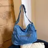 Bolsa Jeans Lavada Retrô Estilo Coreano, Bolsa de Ombro Único Estilosa, Bolsa Transversal Fashion para o Dia a Dia e Trabalho