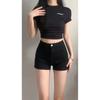 Shorts de Mezclilla Negros de Cintura Alta para Mujer Hot Girl Nuevos Primavera y Verano 2026 Retro de Cintura Alta Ajustados Adelgazantes que Resaltan las Caderas Pantalones Cortos Hot