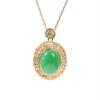 Colgante de calcedonia verde con el mismo estilo, transmisión en vivo en línea, collar de ágata con forma de huevo chapado en oro antiguo para mujer, joyería vintage de moda simple.