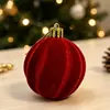 Bola Individual de Terciopelo Flocado Bola de Navidad Bola Colgante Decoraciones para Árbol de Navidad Rojo Navideño Accesorios Colgantes de Año Nuevo Accesorios