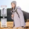 Chaqueta con capucha para mujer, abrigo cálido para exteriores, chaqueta de montañismo tres en uno desmontable a prueba de viento e impermeable para hombre con logotipo impreso