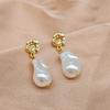 Aretes de perlas barrocas grandes de forma especial, aretes sencillos versátiles para la moda de viaje para mujer