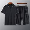 Conjunto de Seda de Hielo Manga Corta Verano Sensación de Hielo Camisa Polo Cuello Campana Estilo Delgado Papá Conjunto de Dos Piezas para Hombres de Mediana Edad y Mayores Conjunto Completo