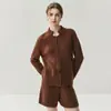 2025 Novo Estilo Yingshi Estilo Retrô Pequeno Suéter Cardigan Feminino de Caxemira Solto Gola Alta Shorts de Tricô