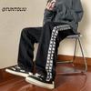 Calça Jeans com Cós de Fita Outono Masculina Retro Americano Oversize High Street Ins Tendência Perna Larga Reta Solta
