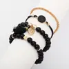 Estilo europeo y americano elemento de 8 caracteres hojas cuadradas geométricas negras pulsera de 5 piezas cuerda para usar en la mano pulsera de amor B4119