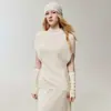 Suéter de cashmere 100% puro estilo preguiçoso com gola semi-alta para mulheres, sem mangas, caimento solto, tricô em camadas, minimalista, elegante estilo morcego