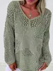 Suéter de Punto Hueco Transfronterizo Europeo y Americano para Mujer, Primavera y Verano, Patrón de Estrella, Color Sólido, Cuello en V Holgado, Top de Punto de Manga Larga
