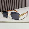 Gafas de sol cuadradas sin montura con borde recortado para mujer, color degradado, moda transfronteriza europea y americana, patilla de gafas con imitación de veta de madera, gafas de sol decorativas de leopardo