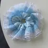 Azul Francês e Branco Ponto Polar Renda Corda de Cabelo Intestino Grosso Gentil Estilo Ballet Feminino Elástico de Cabelo Tendão Flor de Cabeça