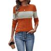 Camiseta Casual Color Block com Costura Canelada, Gola Redonda, Estilo Europeu e Americano, Nova Coleção Primavera 2026 para Mulheres, Amazon Temu Site Independente