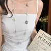 Collar de Flor de Contraste Simple Estilo Coreano Oro y Plata Diseño Largo para Mujer Cadena de Suéter de Nicho Cadena para Cintura Accesorios de Doble Propósito